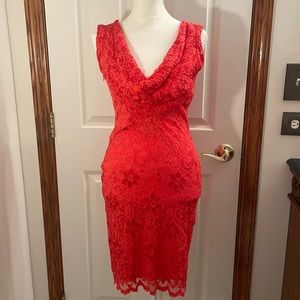 Red Lace Stretch Bodycon Dress British Brand Lipsy